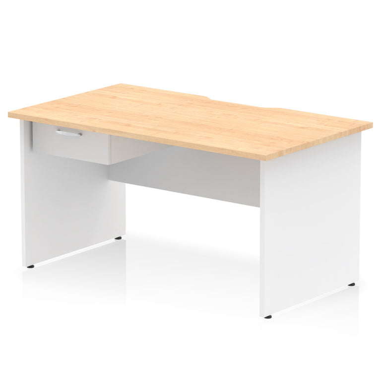 Impulse Scalloped Edge Panel End Straight Office Desk with Single Fixed Drawer Pedestal, 1200–1600mm Width, Choice of Finishes, MFC, Self-Assembly, 10 Year Warranty