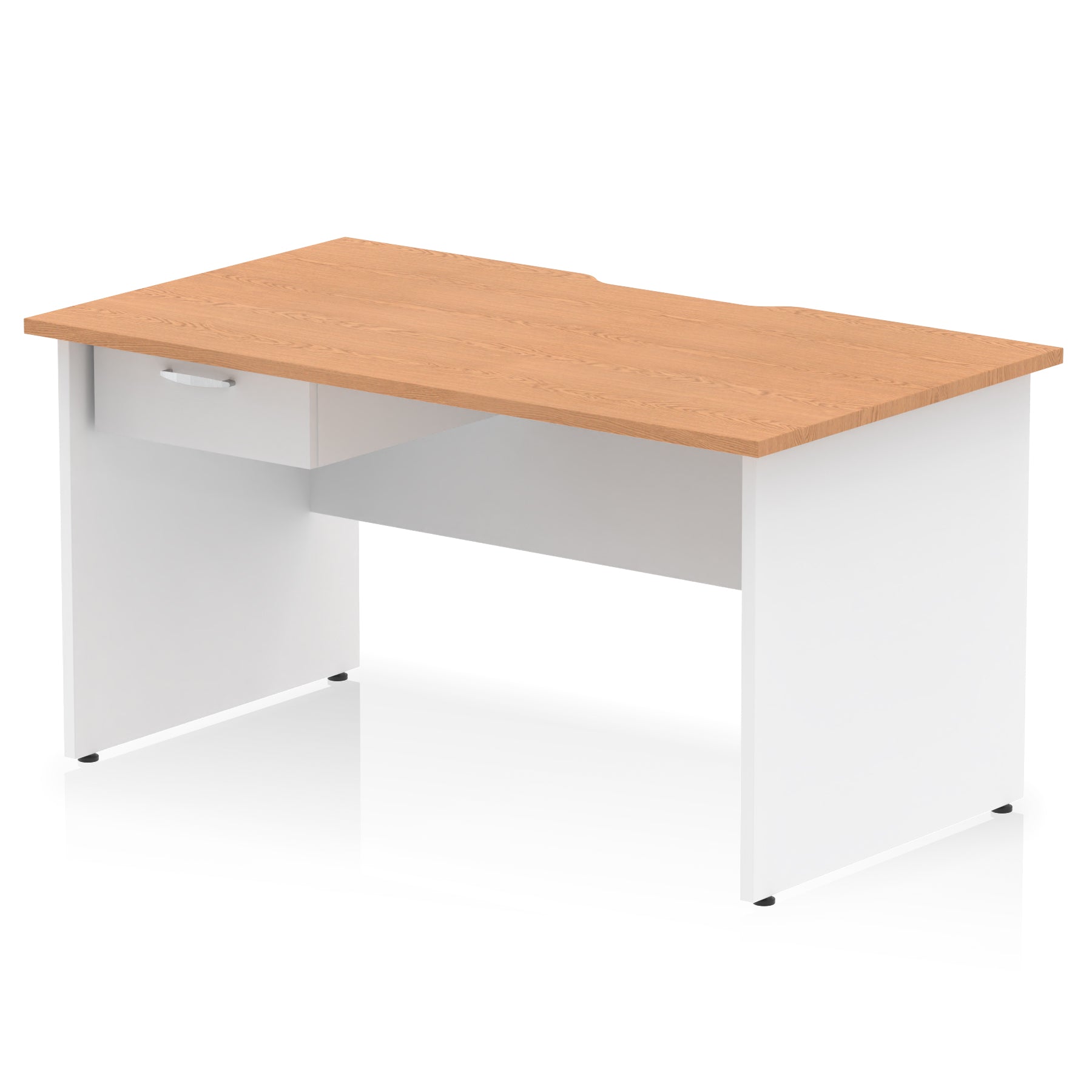 Impulse Scalloped Edge Panel End Straight Office Desk with Single Fixed Drawer Pedestal, 1200–1600mm Width, Choice of Finishes, MFC, Self-Assembly, 10 Year Warranty