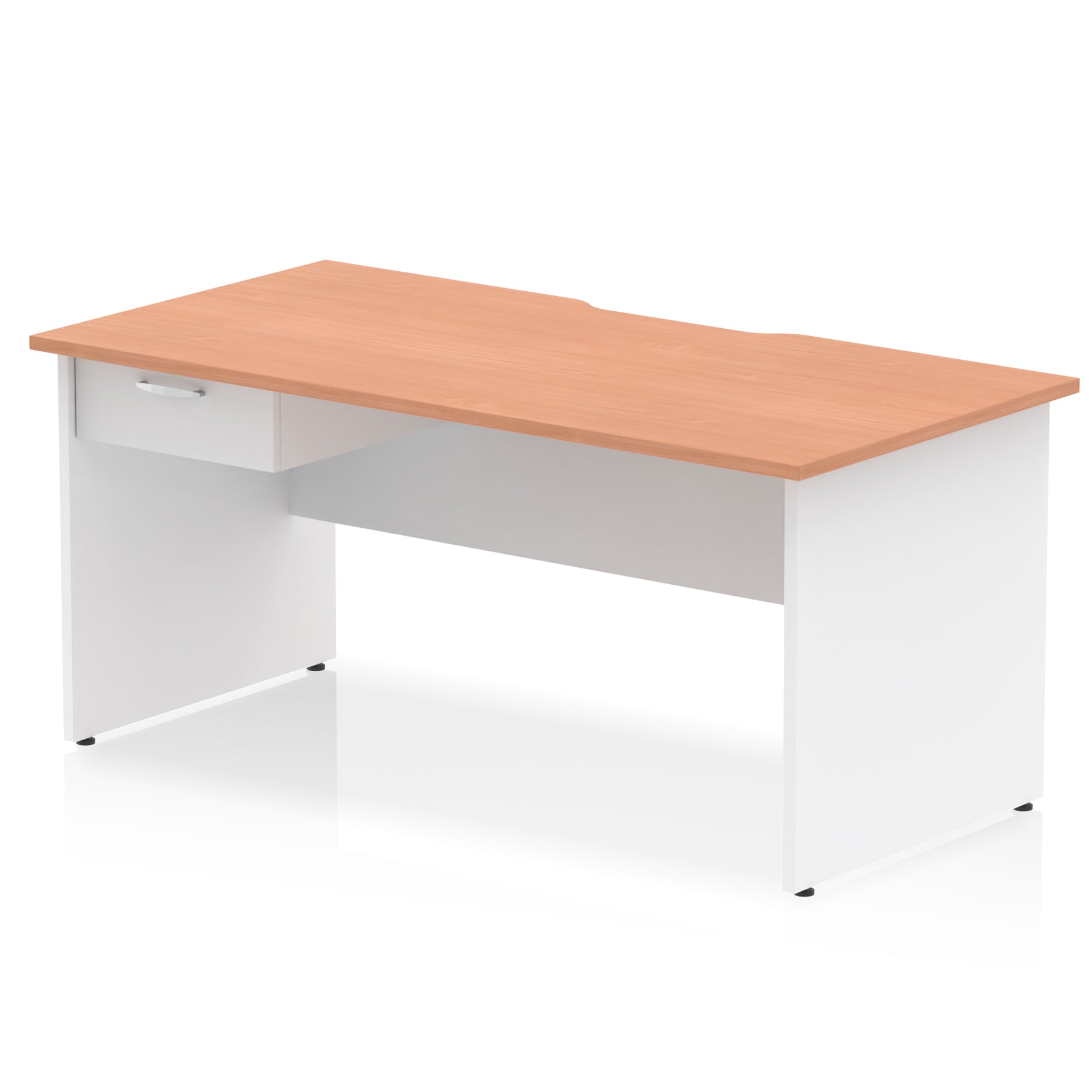 Impulse Scalloped Edge Panel End Straight Office Desk with Single Fixed Drawer Pedestal, 1200–1600mm Width, Choice of Finishes, MFC, Self-Assembly, 10 Year Warranty