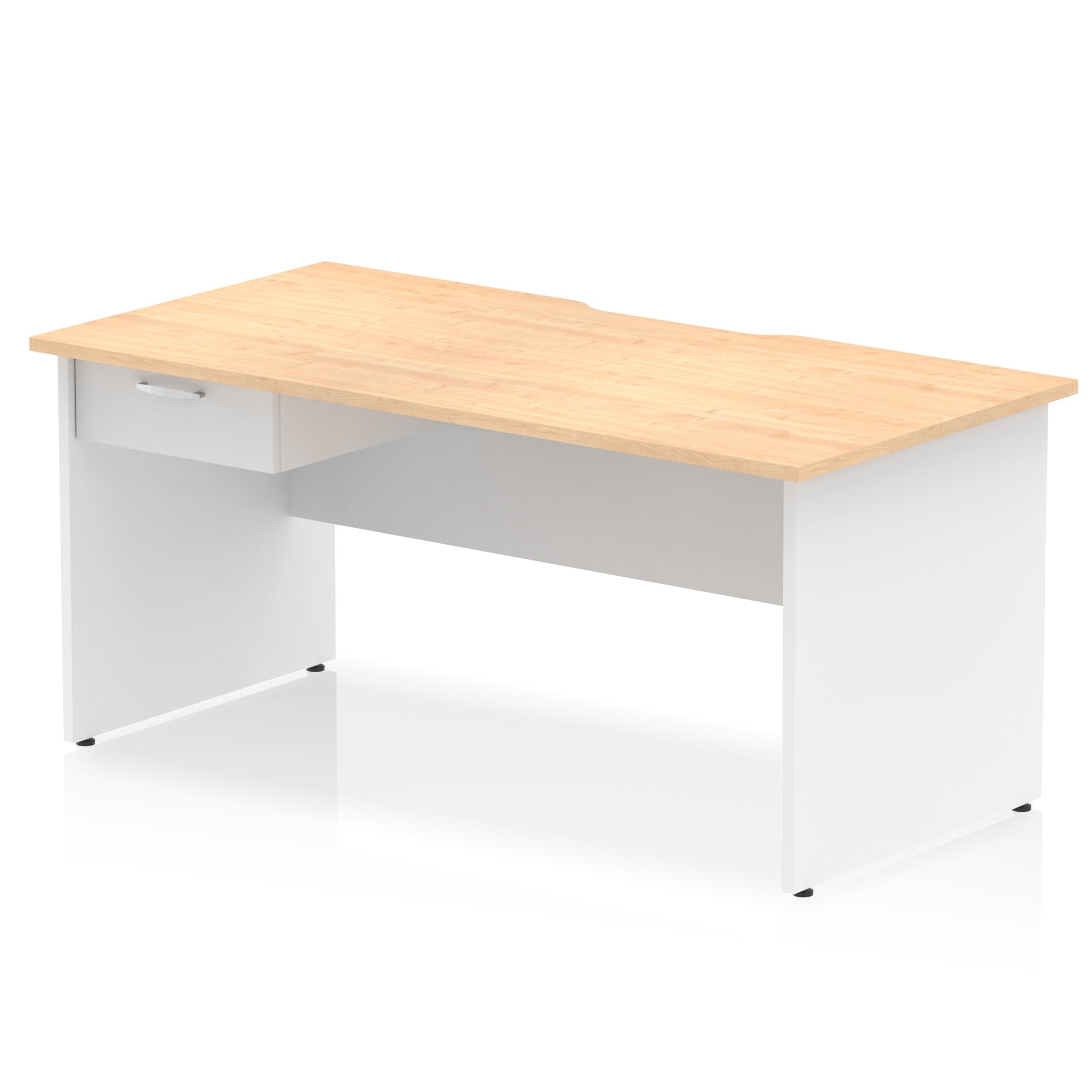 Impulse Scalloped Edge Panel End Straight Office Desk with Single Fixed Drawer Pedestal, 1200–1600mm Width, Choice of Finishes, MFC, Self-Assembly, 10 Year Warranty