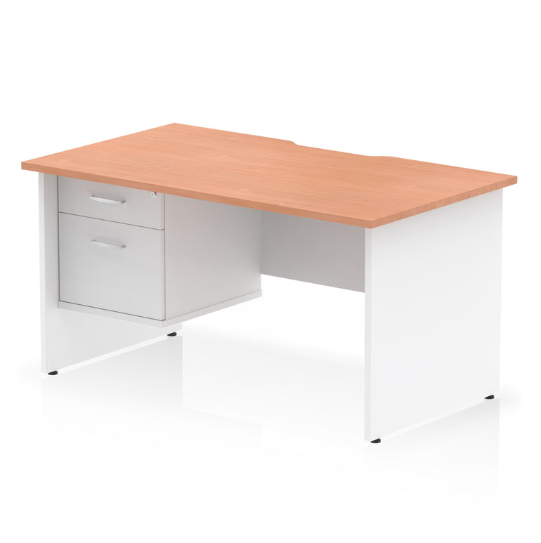 Impulse Scalloped Edge 1400mm Straight Office Desk with Single 2 or 3 Drawer Pedestal, Multiple Finishes & Leg Colours, MFC, Self-Assembly, 10 Year Warranty
