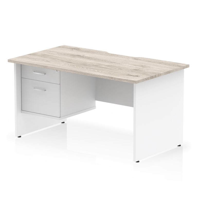 Impulse Scalloped Edge 1400mm Straight Office Desk with Single 2 or 3 Drawer Pedestal, Multiple Finishes & Leg Colours, MFC, Self-Assembly, 10 Year Warranty