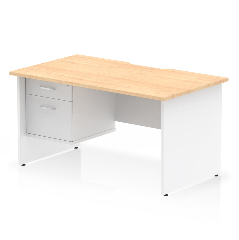 Impulse Scalloped Edge 1400mm Straight Office Desk with Single 2 or 3 Drawer Pedestal, Multiple Finishes & Leg Colours, MFC, Self-Assembly, 10 Year Warranty
