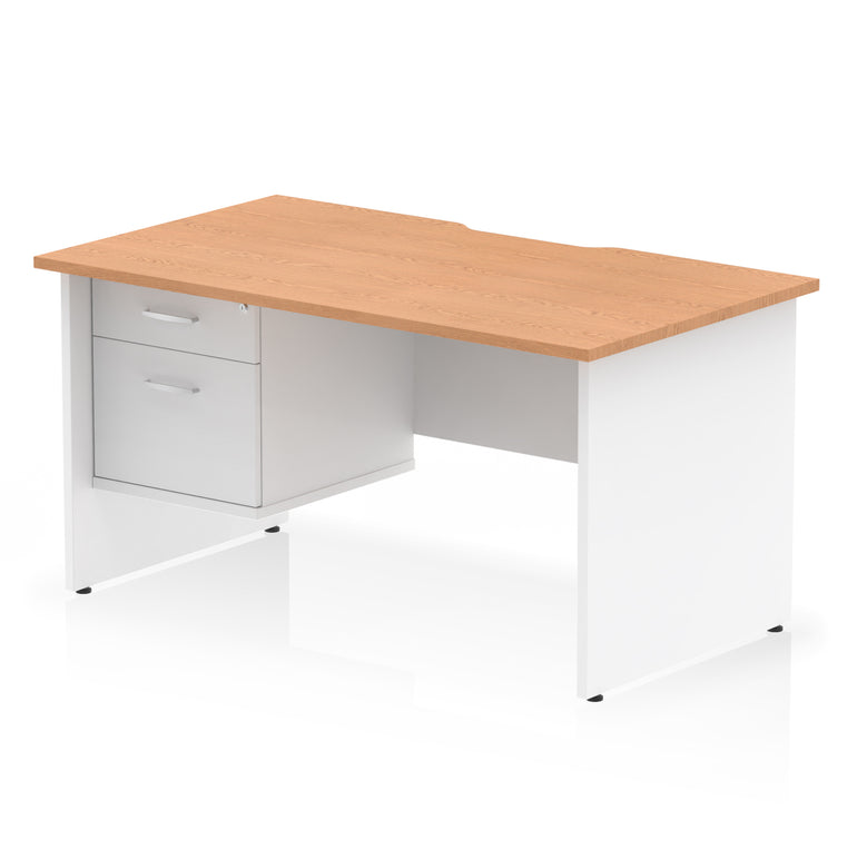 Impulse Scalloped Edge 1400mm Straight Office Desk with Single 2 or 3 Drawer Pedestal, Multiple Finishes & Leg Colours, MFC, Self-Assembly, 10 Year Warranty