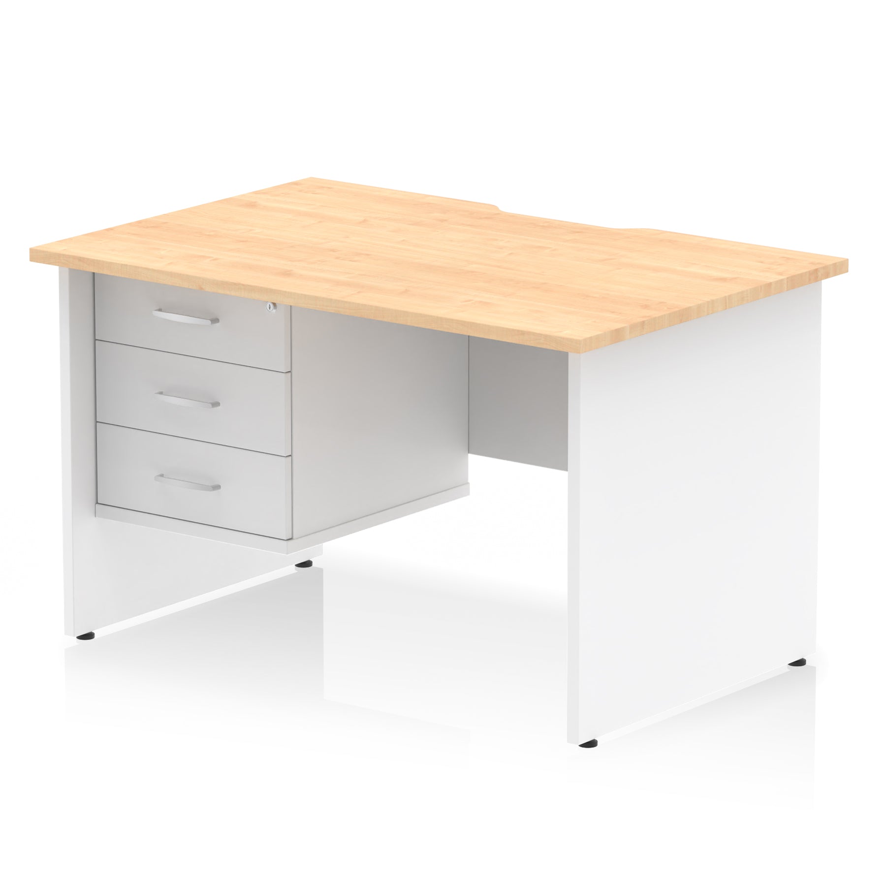 Impulse 1200mm Scalloped Edge Office Desk with Fixed 2 or 3 Drawer Pedestal – Multiple Finishes & Leg Colours – MFC – Self-Assembly – 10 Year Warranty
