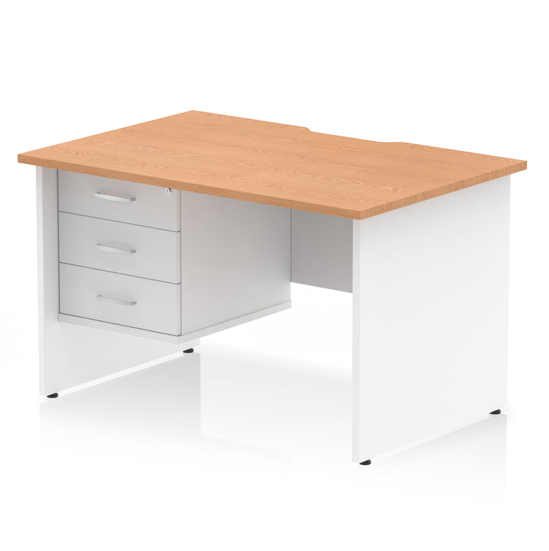 Impulse 1200mm Scalloped Edge Office Desk with Fixed 2 or 3 Drawer Pedestal – Multiple Finishes & Leg Colours – MFC – Self-Assembly – 10 Year Warranty