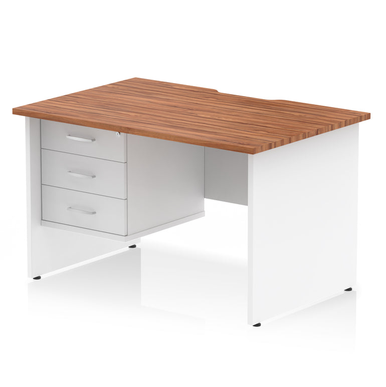 Impulse 1200mm Scalloped Edge Office Desk with Fixed 2 or 3 Drawer Pedestal – Multiple Finishes & Leg Colours – MFC – Self-Assembly – 10 Year Warranty