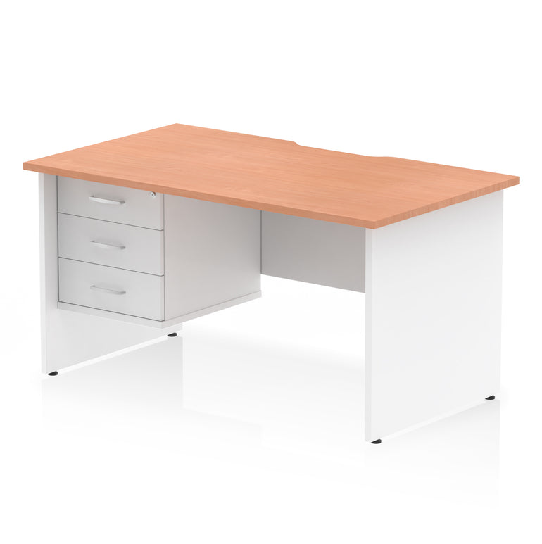 Impulse Scalloped Edge 1400mm Straight Office Desk with Single 2 or 3 Drawer Pedestal, Multiple Finishes & Leg Colours, MFC, Self-Assembly, 10 Year Warranty