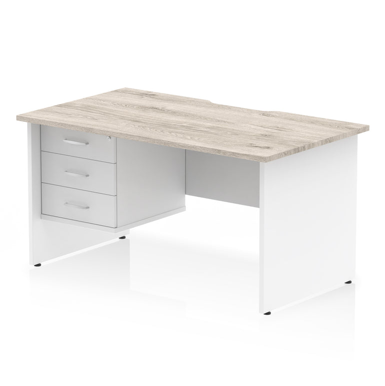 Impulse Scalloped Edge 1400mm Straight Office Desk with Single 2 or 3 Drawer Pedestal, Multiple Finishes & Leg Colours, MFC, Self-Assembly, 10 Year Warranty