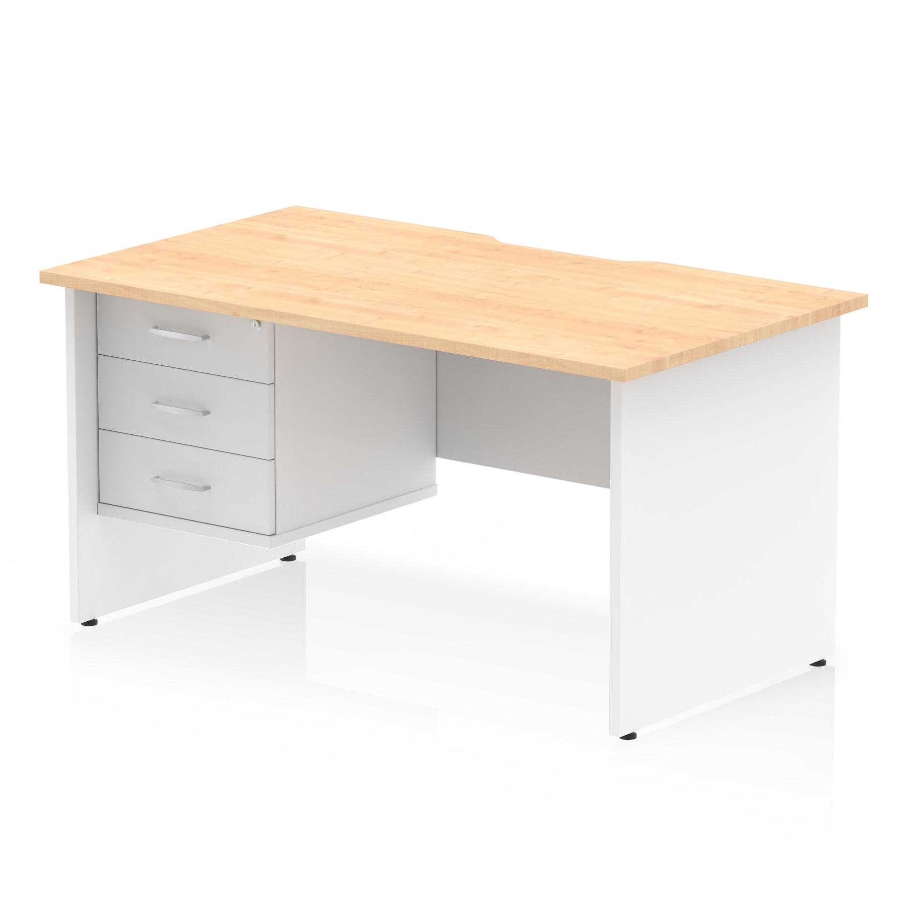 Impulse Scalloped Edge 1400mm Straight Office Desk with Single 2 or 3 Drawer Pedestal, Multiple Finishes & Leg Colours, MFC, Self-Assembly, 10 Year Warranty