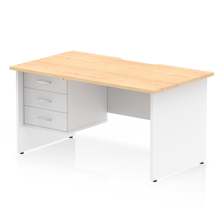 Impulse Scalloped Edge 1400mm Straight Office Desk with Single 2 or 3 Drawer Pedestal, Multiple Finishes & Leg Colours, MFC, Self-Assembly, 10 Year Warranty