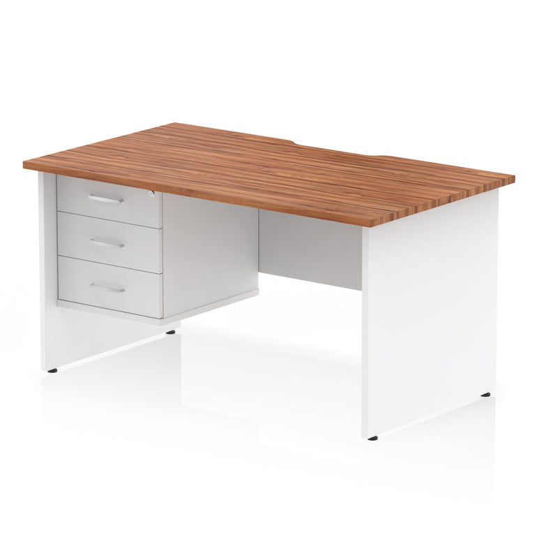 Impulse Scalloped Edge 1400mm Straight Office Desk with Single 2 or 3 Drawer Pedestal, Multiple Finishes & Leg Colours, MFC, Self-Assembly, 10 Year Warranty