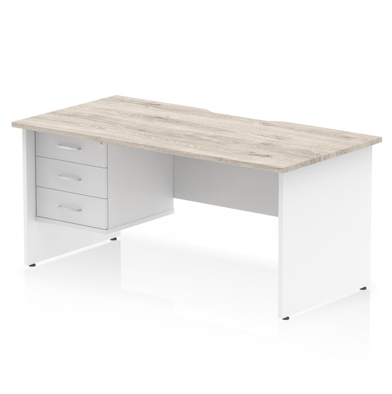 Impulse 1600mm Straight Office Desk with Scalloped Edge, Single Fixed Pedestal (2 or 3 Drawer), Multiple Colours, Durable MFC, 10 Year Warranty