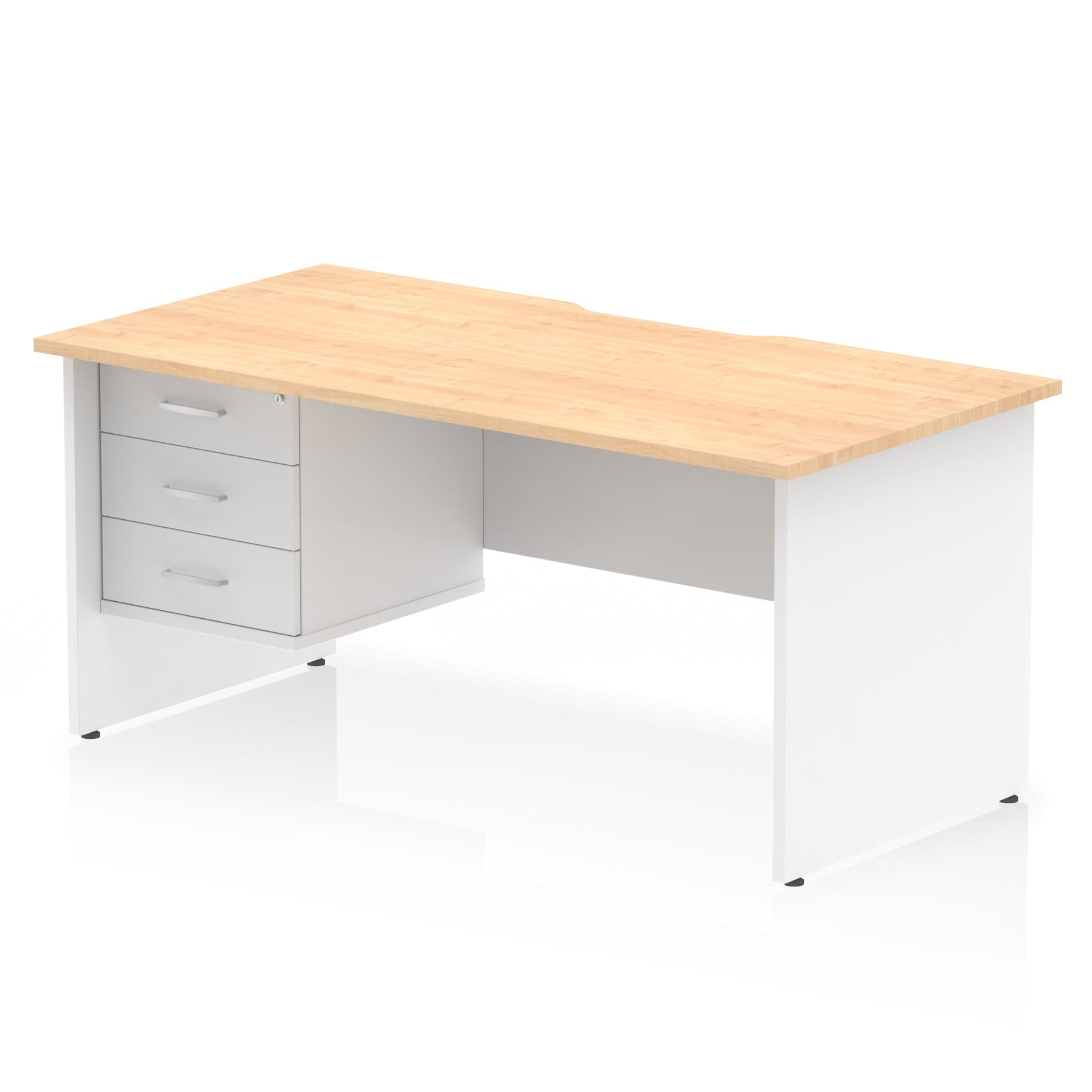 Impulse 1600mm Straight Office Desk with Scalloped Edge, Single Fixed Pedestal (2 or 3 Drawer), Multiple Colours, Durable MFC, 10 Year Warranty