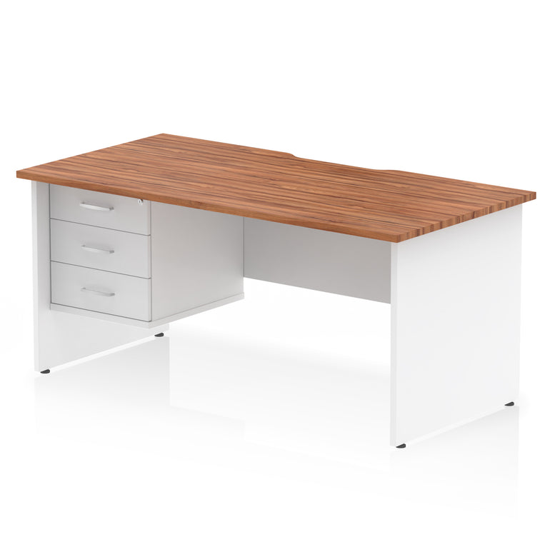 Impulse 1600mm Straight Office Desk with Scalloped Edge, Single Fixed Pedestal (2 or 3 Drawer), Multiple Colours, Durable MFC, 10 Year Warranty