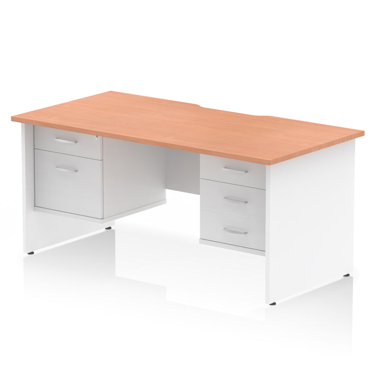 Impulse Scalloped Edge 1600mm Panel End Office Desk with Two Fixed Pedestals, Multiple Wood & White Finishes, 2 or 3 Drawer Options, MFC, 10 Year Warranty, Self-Assembly