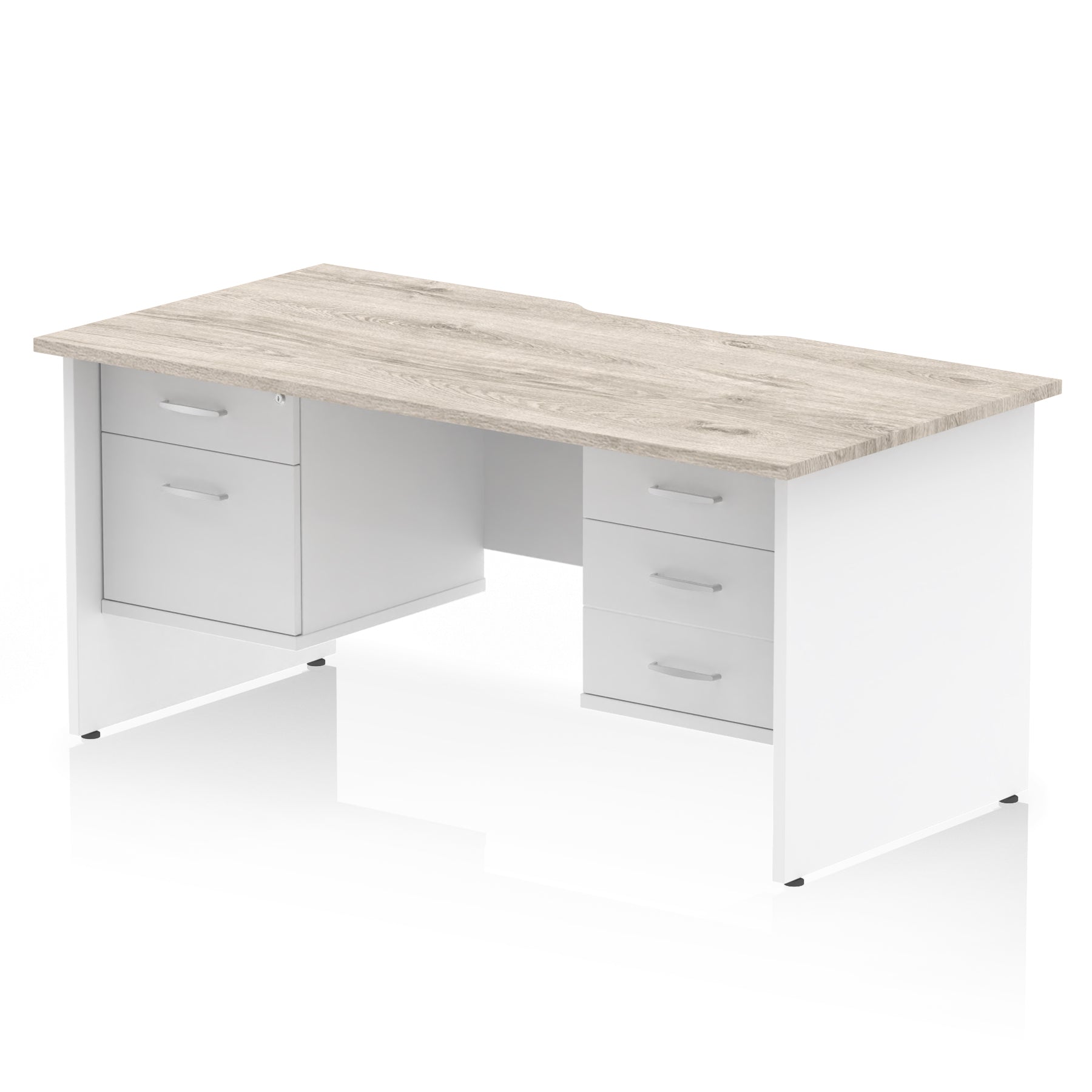 Impulse Scalloped Edge 1600mm Panel End Office Desk with Two Fixed Pedestals, Multiple Wood & White Finishes, 2 or 3 Drawer Options, MFC, 10 Year Warranty, Self-Assembly