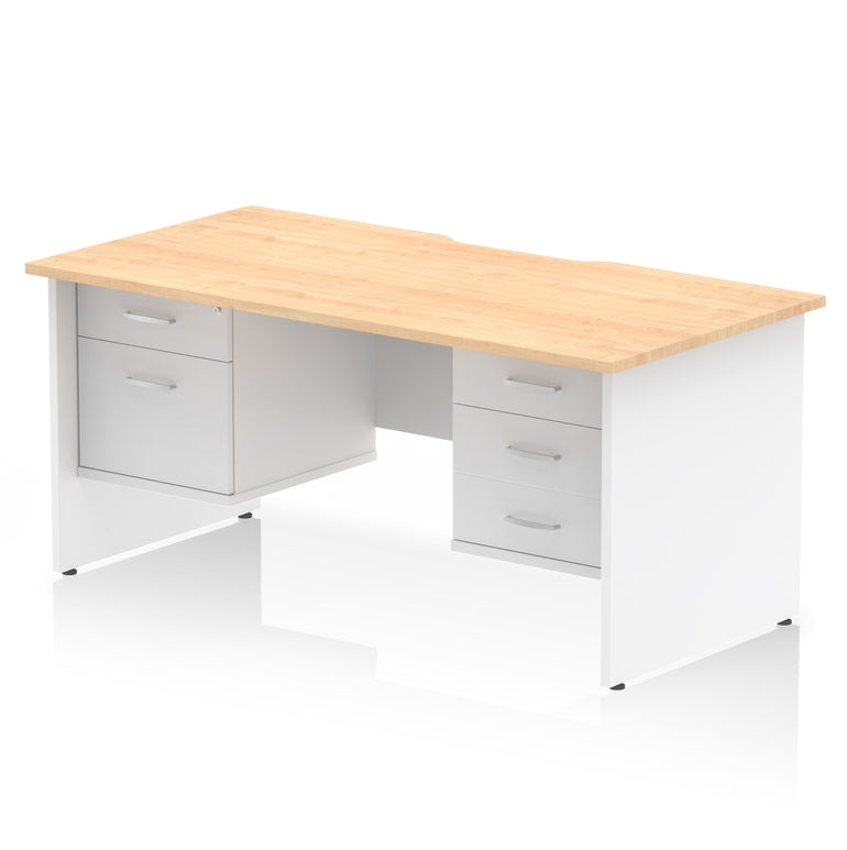 Impulse Scalloped Edge 1600mm Panel End Office Desk with Two Fixed Pedestals, Multiple Wood & White Finishes, 2 or 3 Drawer Options, MFC, 10 Year Warranty, Self-Assembly
