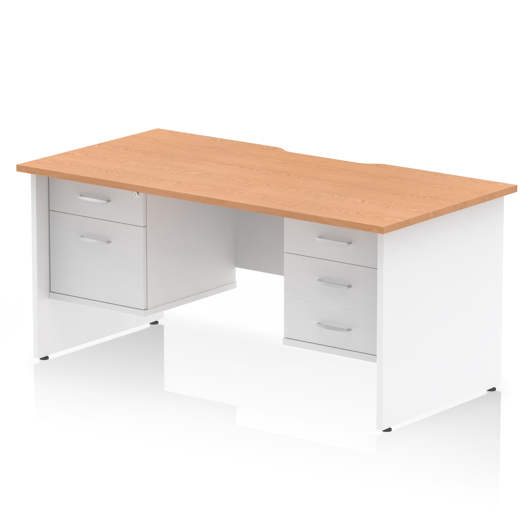 Impulse Scalloped Edge 1600mm Panel End Office Desk with Two Fixed Pedestals, Multiple Wood & White Finishes, 2 or 3 Drawer Options, MFC, 10 Year Warranty, Self-Assembly