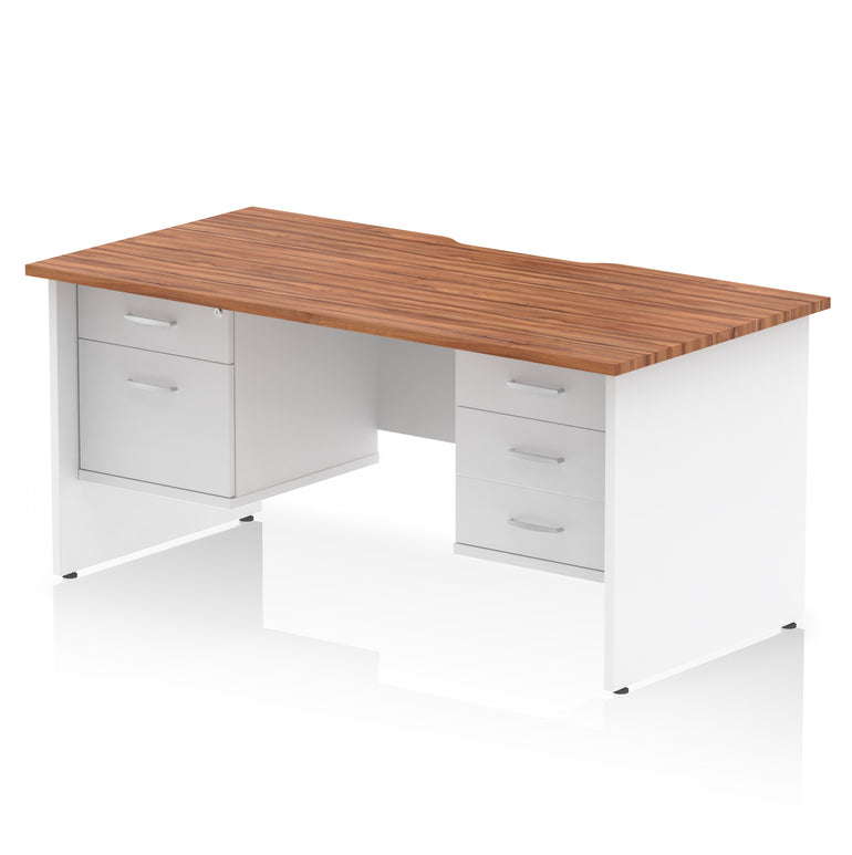 Impulse Scalloped Edge 1600mm Panel End Office Desk with Two Fixed Pedestals, Multiple Wood & White Finishes, 2 or 3 Drawer Options, MFC, 10 Year Warranty, Self-Assembly