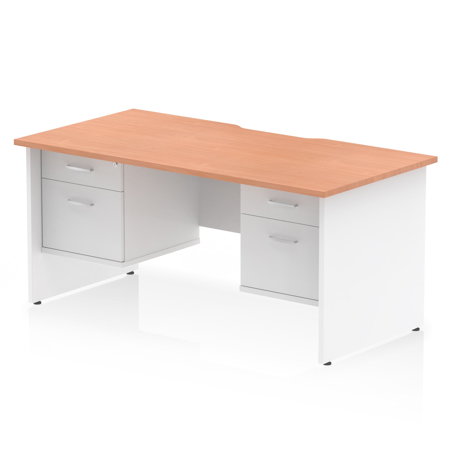 Impulse Scalloped Edge 1600mm Panel End Office Desk with Two Fixed Pedestals, Multiple Wood & White Finishes, 2 or 3 Drawer Options, MFC, 10 Year Warranty, Self-Assembly