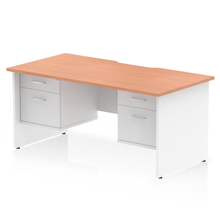 Impulse Scalloped Edge 1600mm Panel End Office Desk with Two Fixed Pedestals, Multiple Wood & White Finishes, 2 or 3 Drawer Options, MFC, 10 Year Warranty, Self-Assembly
