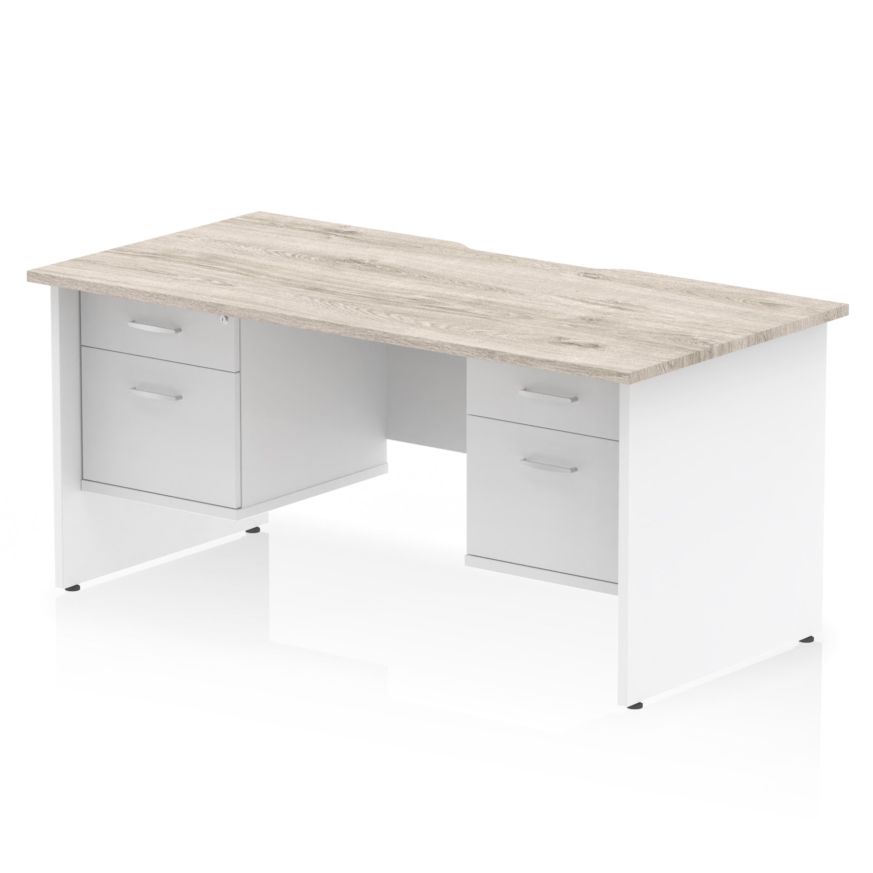 Impulse Scalloped Edge 1600mm Panel End Office Desk with Two Fixed Pedestals, Multiple Wood & White Finishes, 2 or 3 Drawer Options, MFC, 10 Year Warranty, Self-Assembly