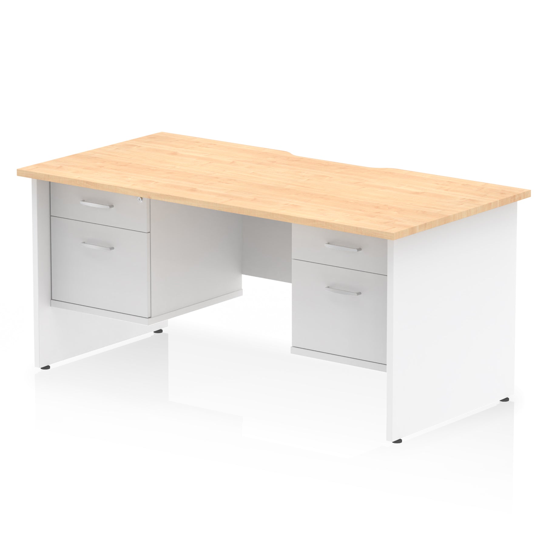 Impulse Scalloped Edge 1600mm Panel End Office Desk with Two Fixed Pedestals, Multiple Wood & White Finishes, 2 or 3 Drawer Options, MFC, 10 Year Warranty, Self-Assembly