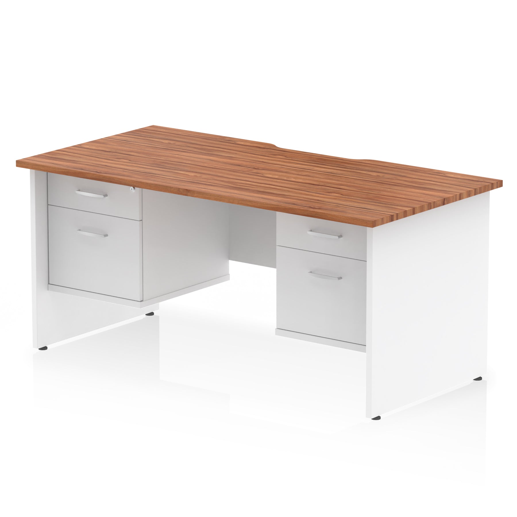 Impulse Scalloped Edge 1600mm Panel End Office Desk with Two Fixed Pedestals, Multiple Wood & White Finishes, 2 or 3 Drawer Options, MFC, 10 Year Warranty, Self-Assembly