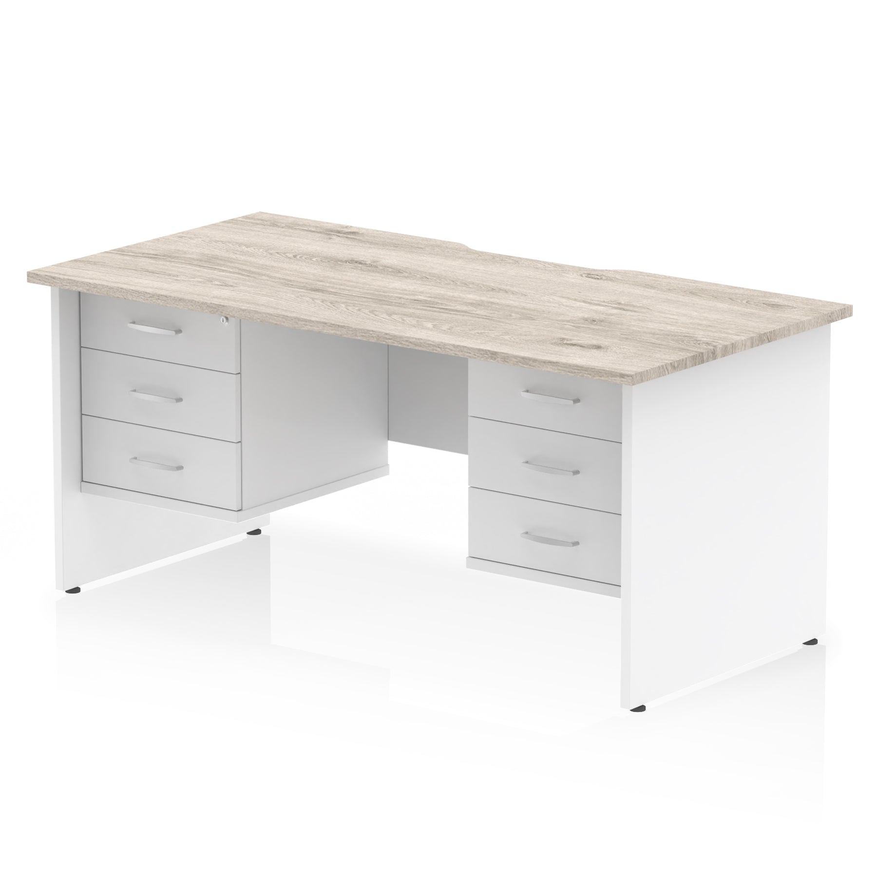 Impulse Scalloped Edge 1600mm Panel End Office Desk with Two Fixed Pedestals, Multiple Wood & White Finishes, 2 or 3 Drawer Options, MFC, 10 Year Warranty, Self-Assembly