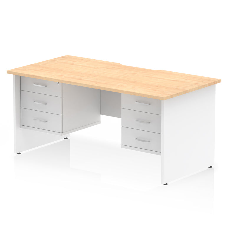 Impulse Scalloped Edge 1600mm Panel End Office Desk with Two Fixed Pedestals, Multiple Wood & White Finishes, 2 or 3 Drawer Options, MFC, 10 Year Warranty, Self-Assembly