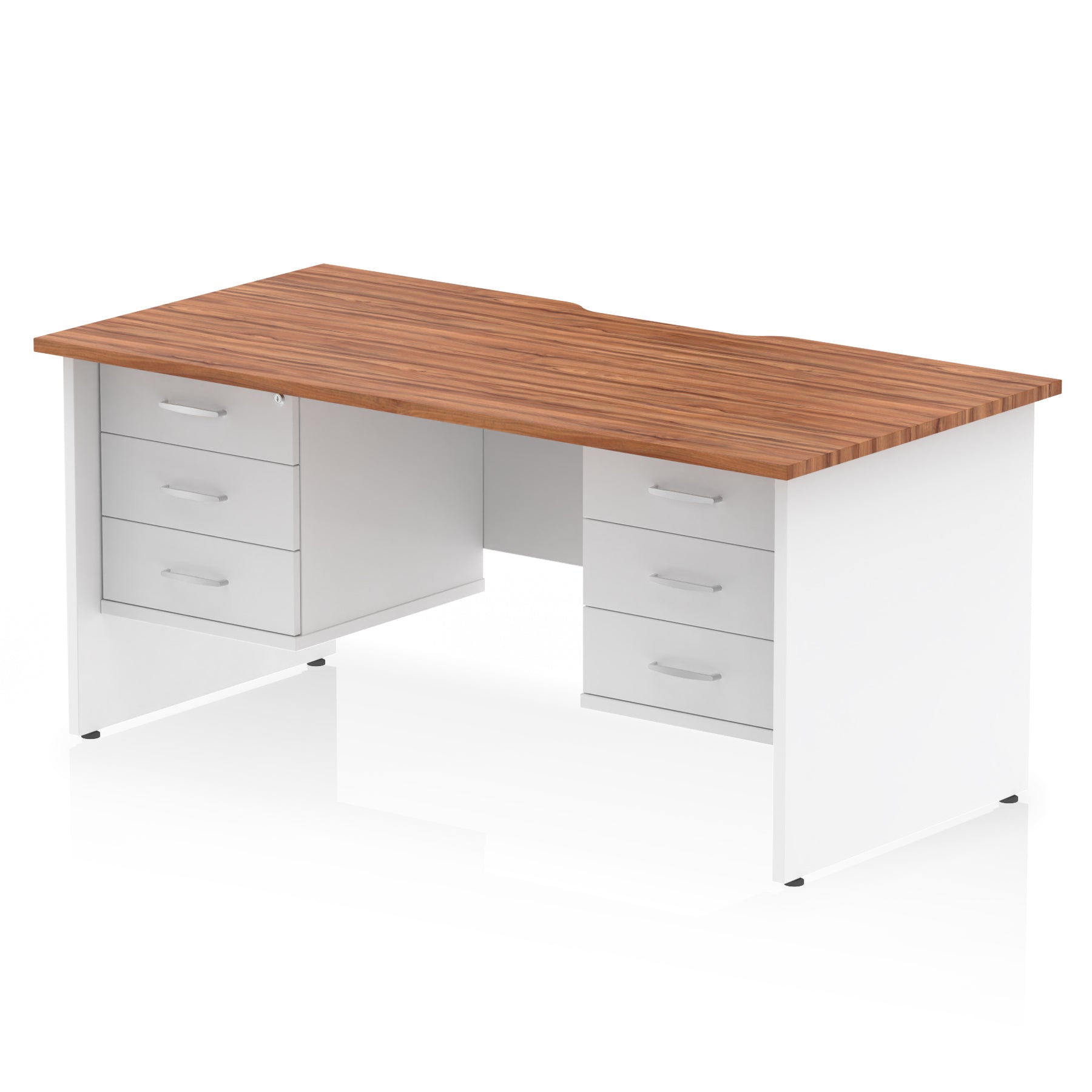 Impulse Scalloped Edge 1600mm Panel End Office Desk with Two Fixed Pedestals, Multiple Wood & White Finishes, 2 or 3 Drawer Options, MFC, 10 Year Warranty, Self-Assembly