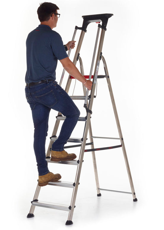 Double Decker Aluminium Stepladder With Tool Tray With Handrails