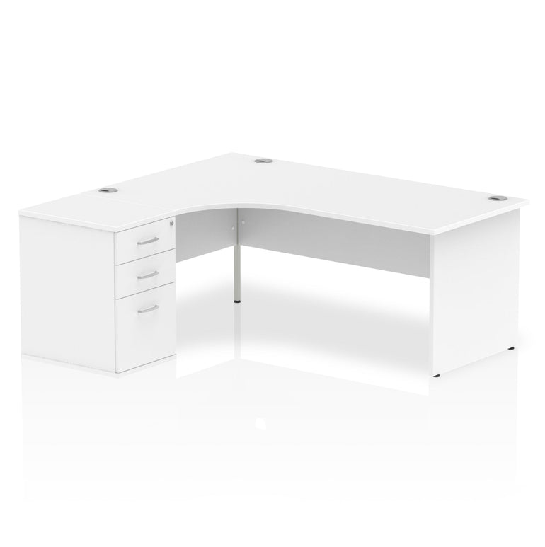 Impulse Panel End Crescent Desk Workstation - 1600/1800mm Width, MFC Material, 3 Lockable Drawers, 5-Year Guarantee, Self-Assembly