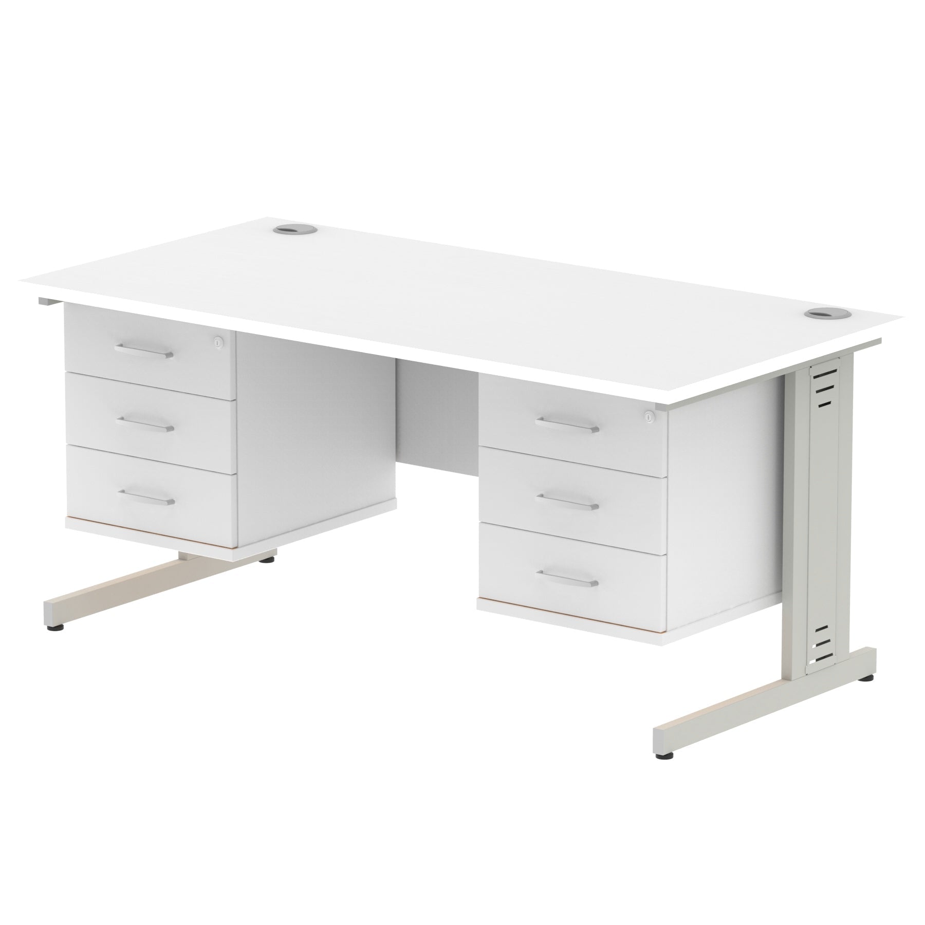 Impulse 1600mm Cable Managed Straight Desk w/ Fixed Pedestal - MFC Rectangular, 5-Year Guarantee, Self-Assembly, 2/3 Lockable Drawers