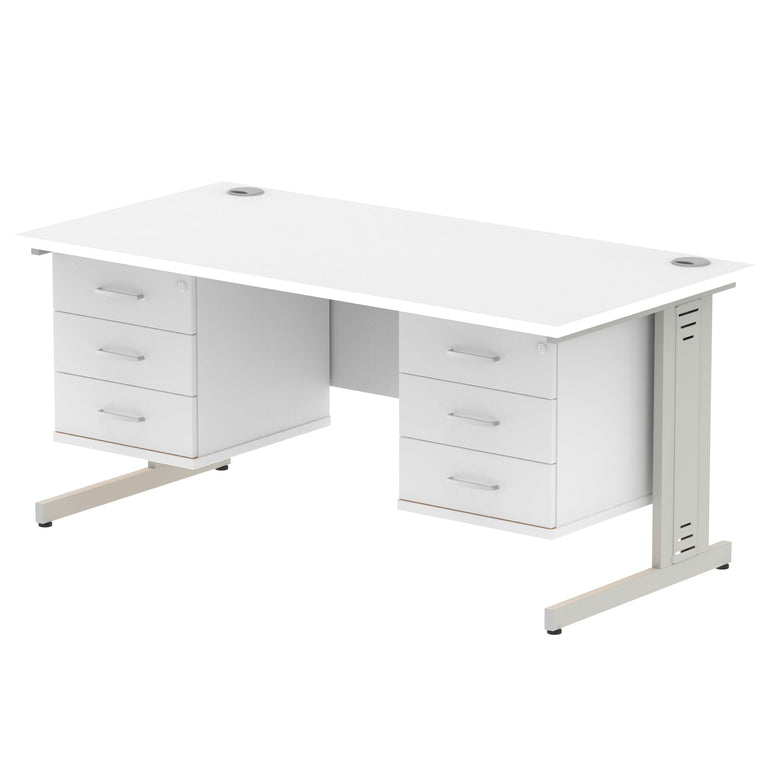 Impulse 1600mm Cable Managed Straight Desk w/ Fixed Pedestal - MFC Rectangular, 5-Year Guarantee, Self-Assembly, 2/3 Lockable Drawers