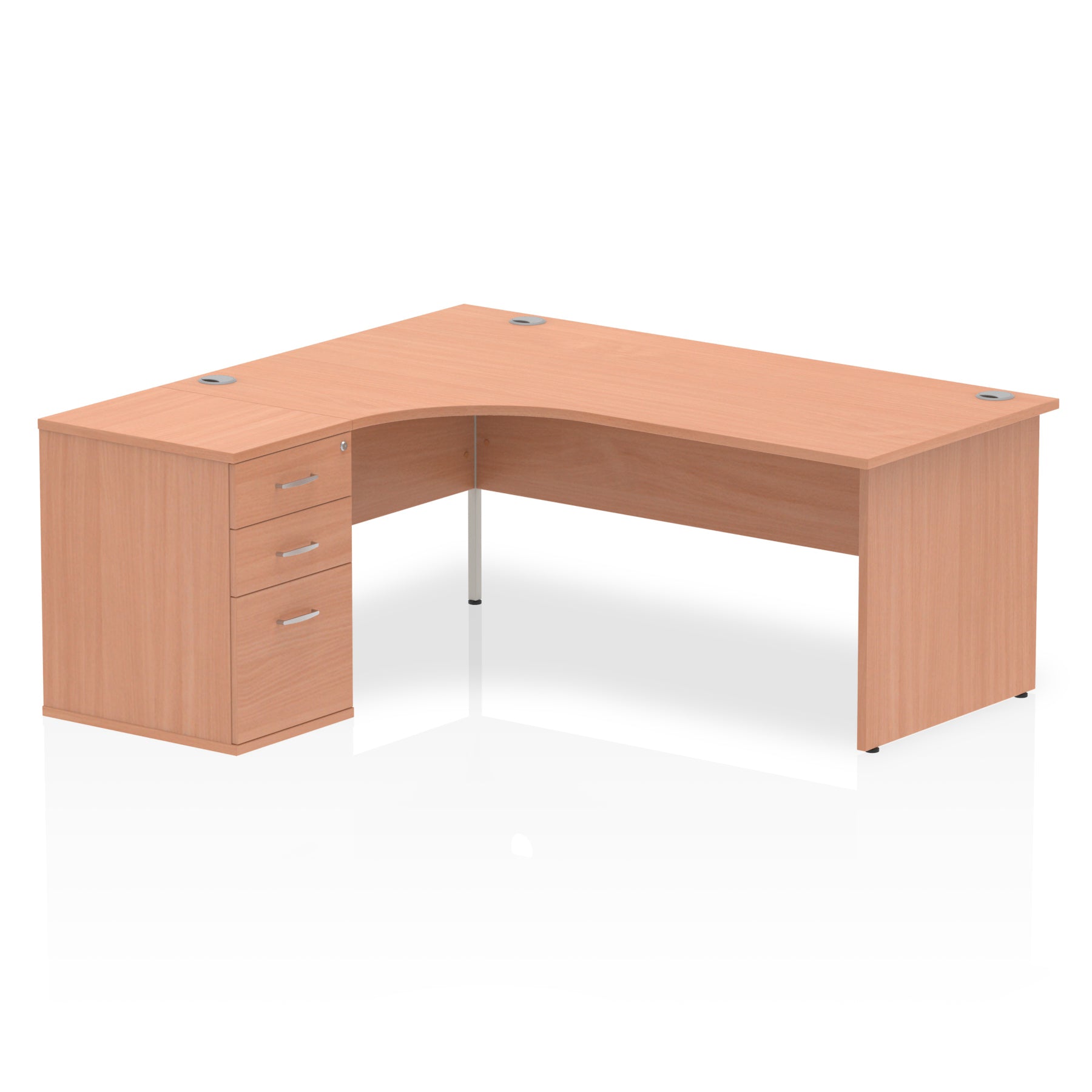 Impulse Panel End Crescent Desk Workstation - 1600/1800mm Width, MFC Material, 3 Lockable Drawers, 5-Year Guarantee, Self-Assembly