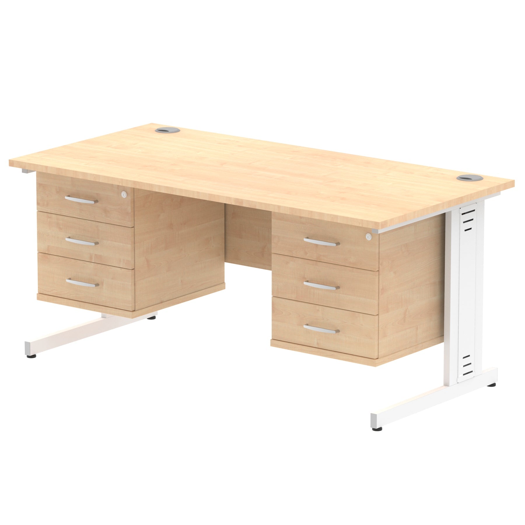 Impulse 1600mm Cable Managed Straight Desk w/ Fixed Pedestal - MFC Rectangular, 5-Year Guarantee, Self-Assembly, 2/3 Lockable Drawers