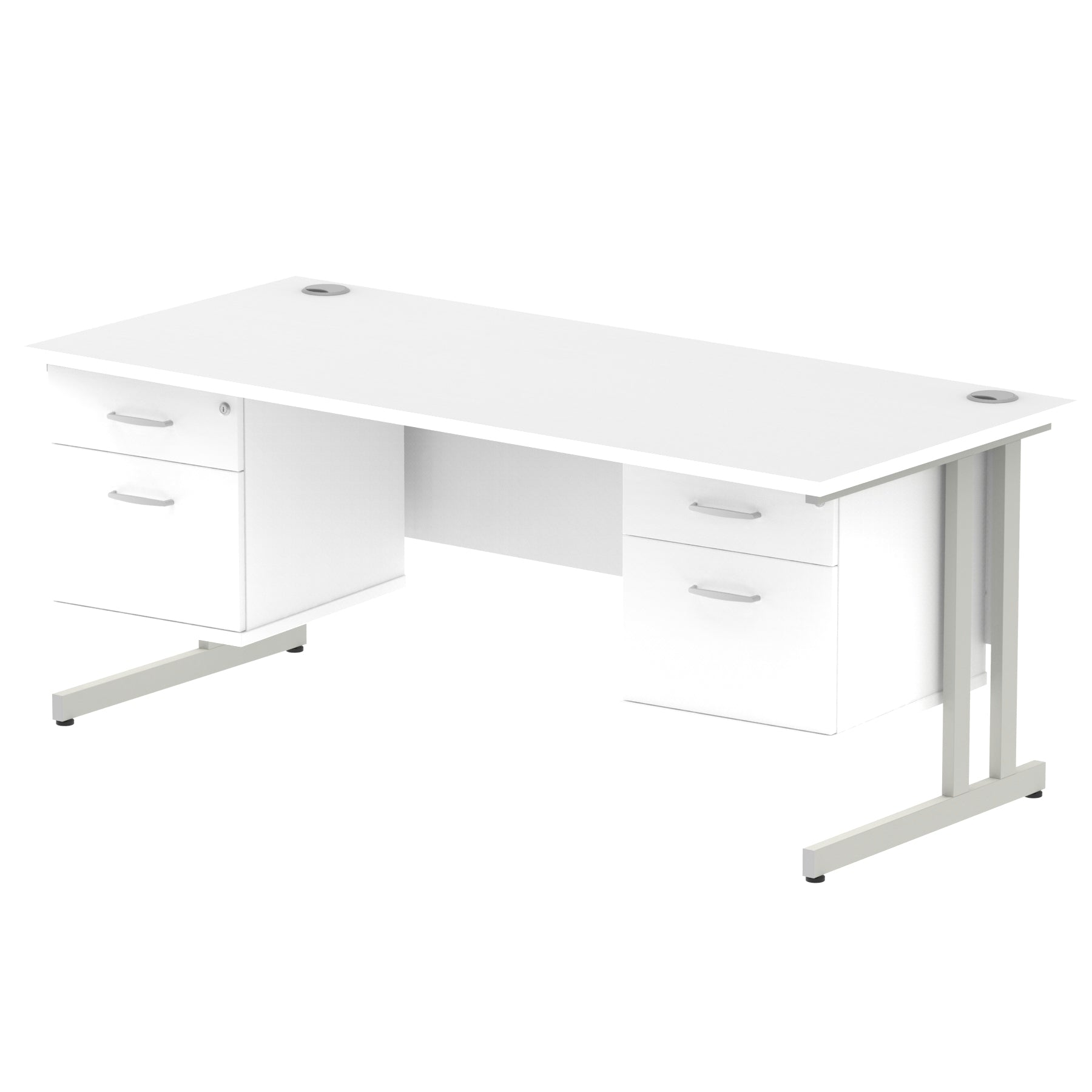 Impulse Cantilever Straight Desk 1200-1800mm Silver Frame, Fixed Pedestal, MFC, 2-3 Lockable Drawers, 5-Year Guarantee, Self-Assembly