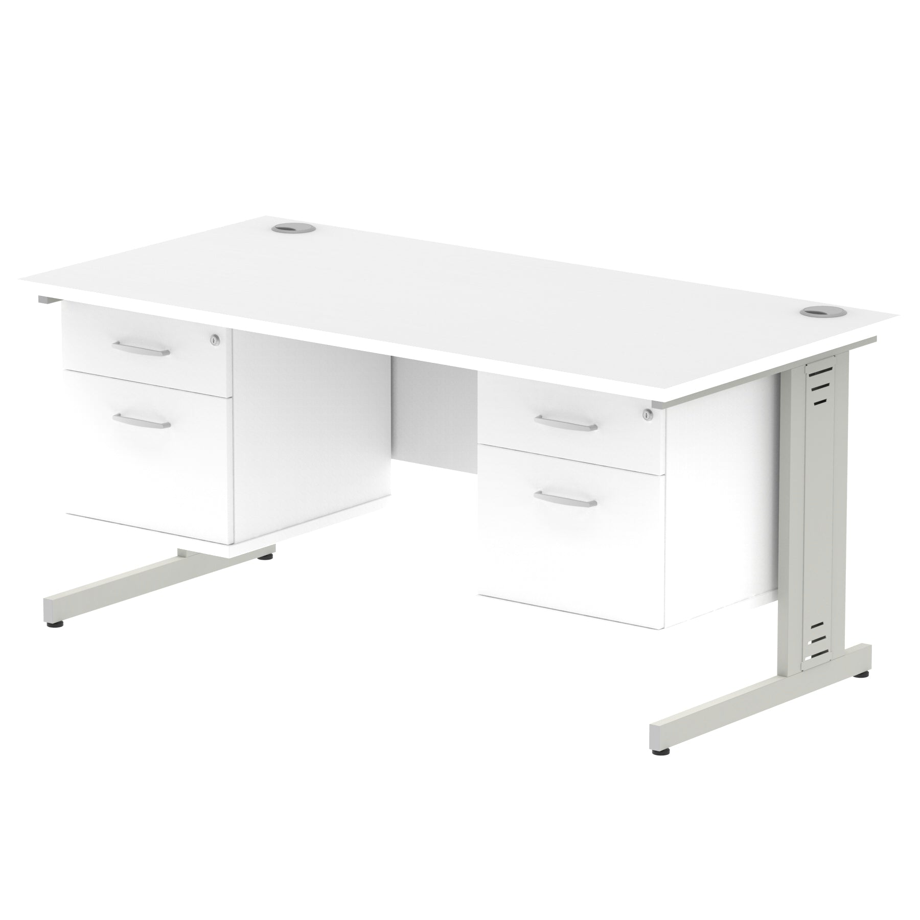 Impulse 1600mm Cable Managed Straight Desk w/ Fixed Pedestal - MFC Rectangular, 5-Year Guarantee, Self-Assembly, 2/3 Lockable Drawers