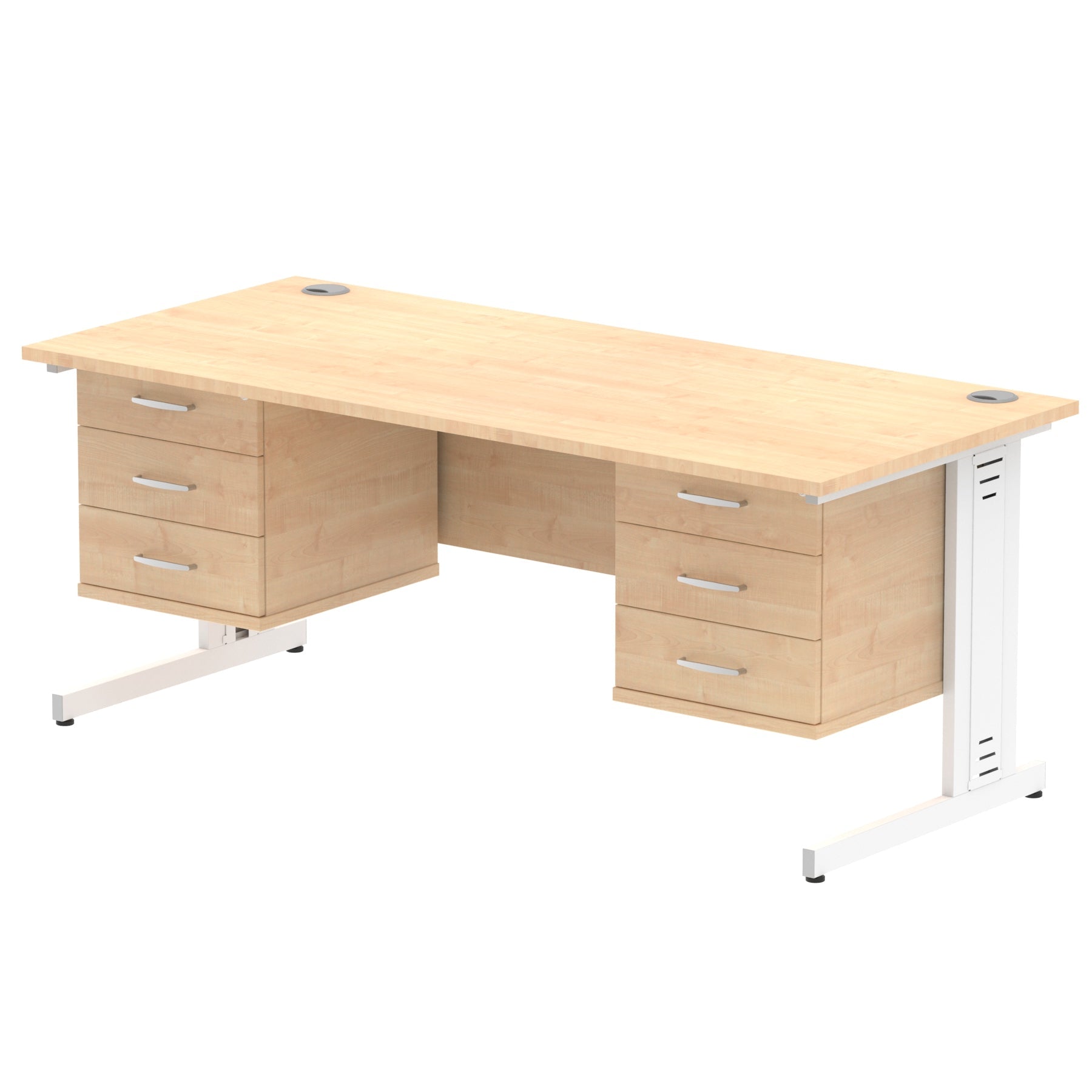 Impulse 1800mm Cable Managed Straight Desk w/ Fixed Pedestal - MFC Rectangular, Self-Assembly, 5-Year Guarantee, 1800x800 Top, Silver/White Frame