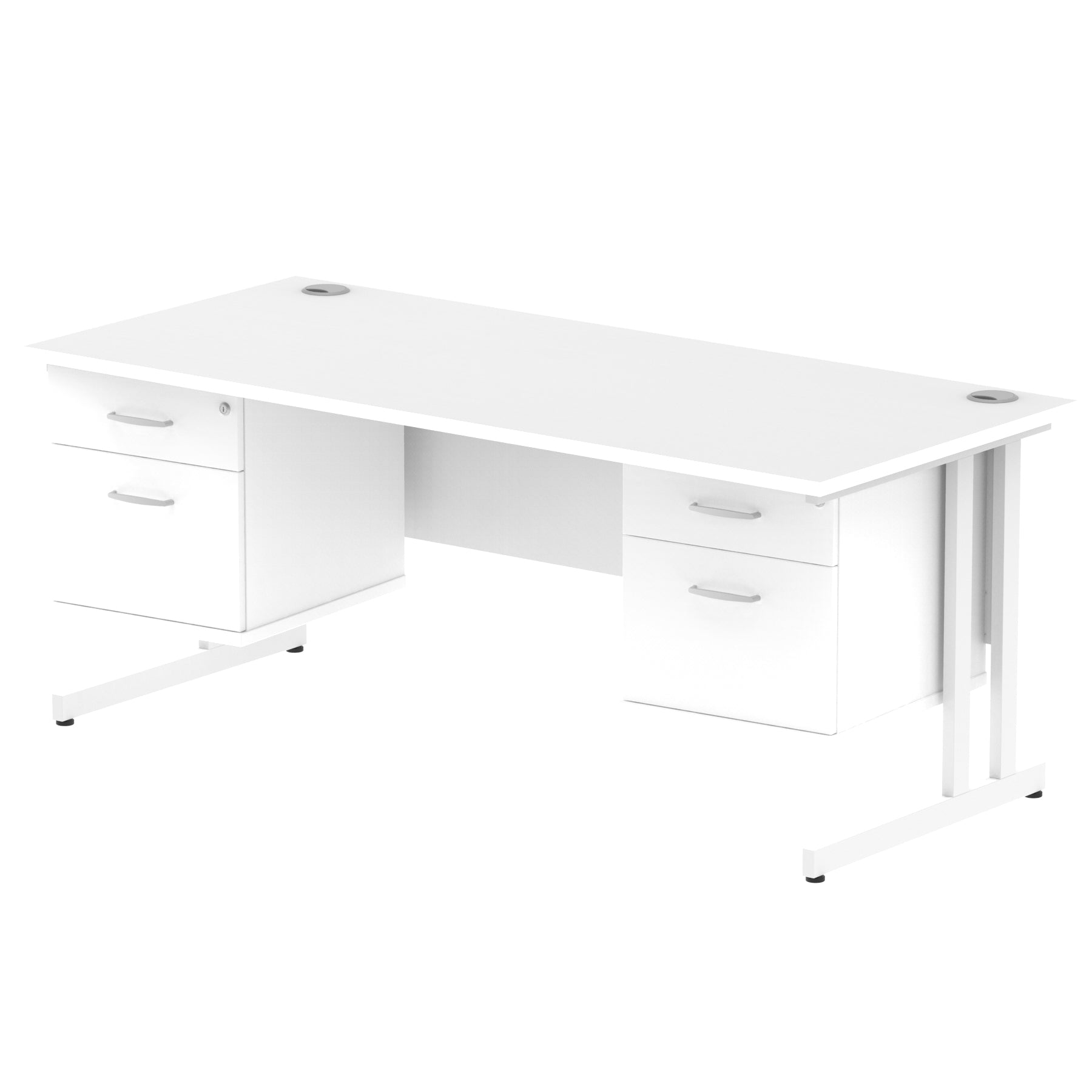 Impulse Cantilever Straight Desk - White Frame, Fixed Pedestal, MFC Material, 1200-1800mm Width, 2-3 Lockable Drawers, 5-Year Guarantee