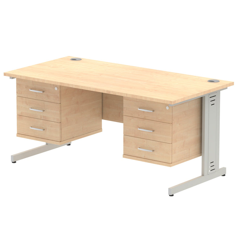 Impulse 1600mm Cable Managed Straight Desk w/ Fixed Pedestal - MFC Rectangular, 5-Year Guarantee, Self-Assembly, 2/3 Lockable Drawers