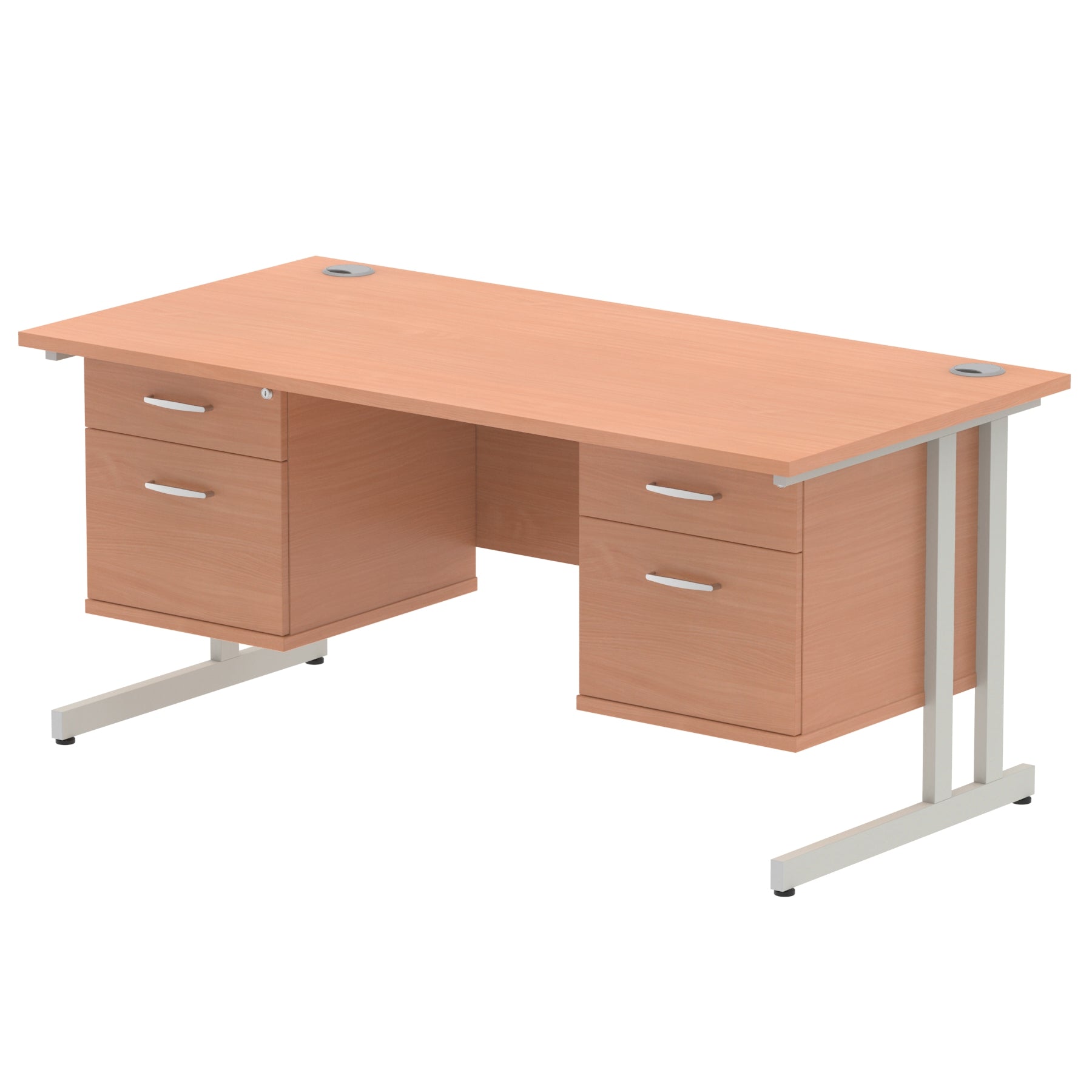 Impulse Cantilever Straight Desk 1200-1800mm Silver Frame, Fixed Pedestal, MFC, 2-3 Lockable Drawers, 5-Year Guarantee, Self-Assembly