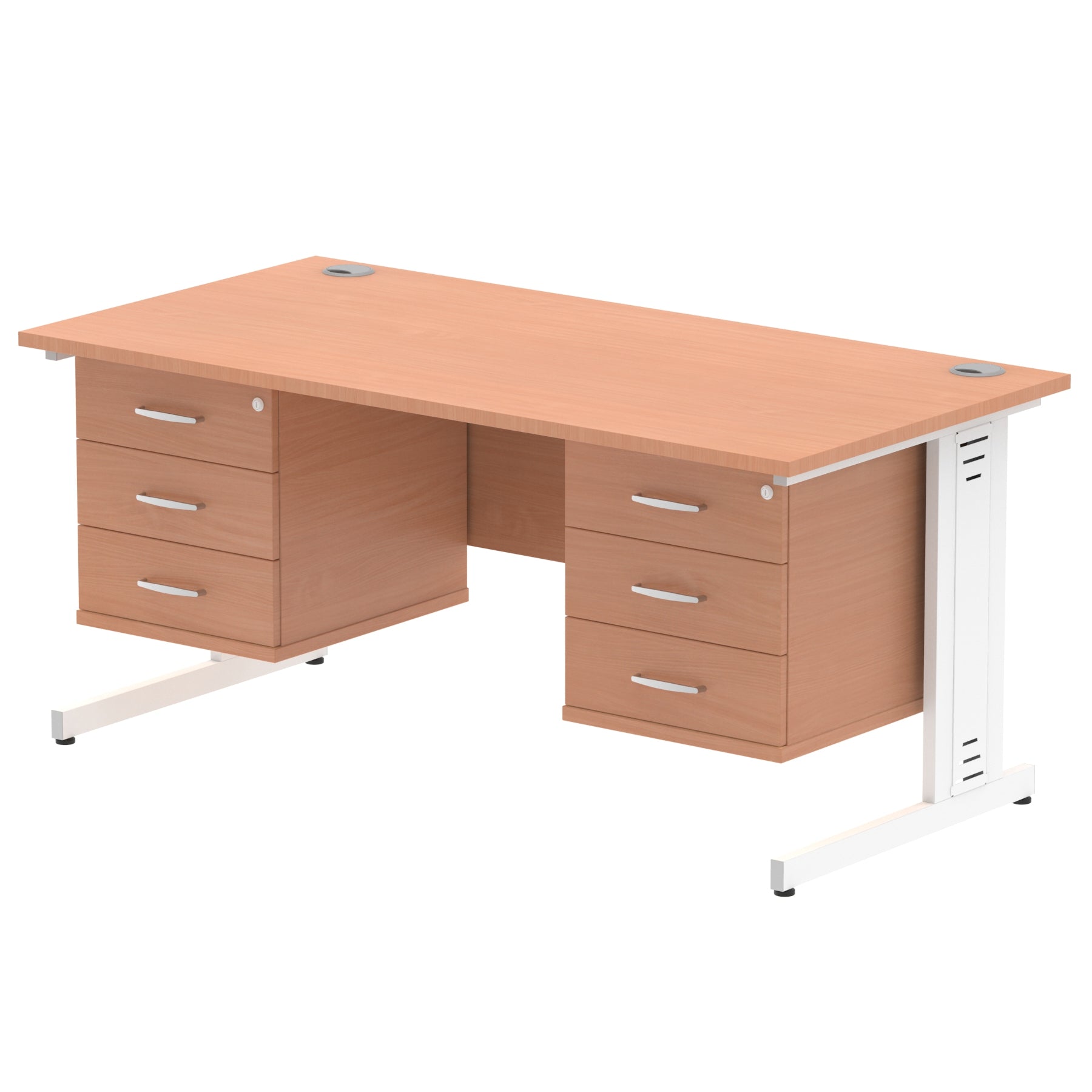 Impulse 1600mm Cable Managed Straight Desk w/ Fixed Pedestal - MFC Rectangular, 5-Year Guarantee, Self-Assembly, 2/3 Lockable Drawers