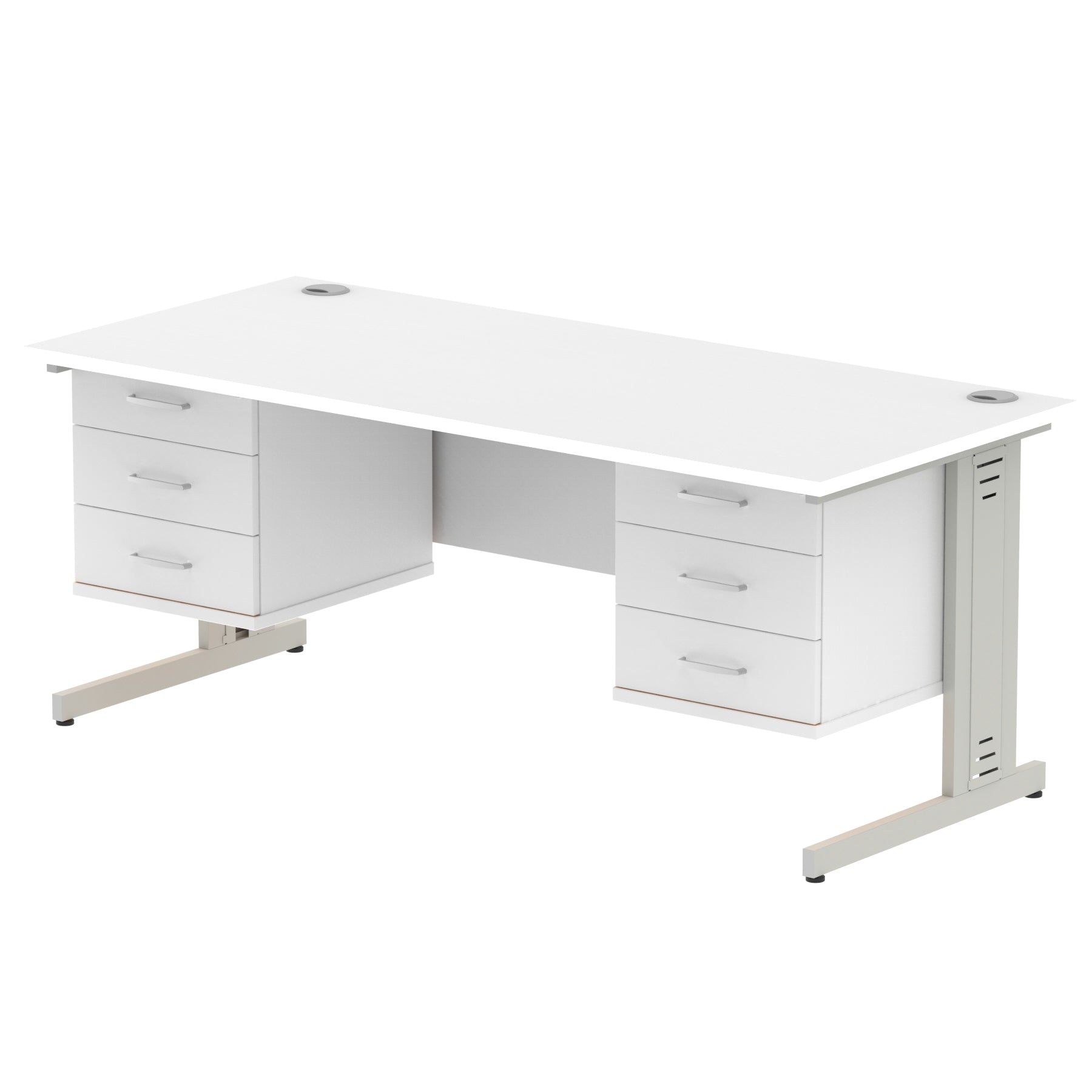 Impulse 1800mm Cable Managed Straight Desk w/ Fixed Pedestal - MFC Rectangular, Self-Assembly, 5-Year Guarantee, 1800x800 Top, Silver/White Frame