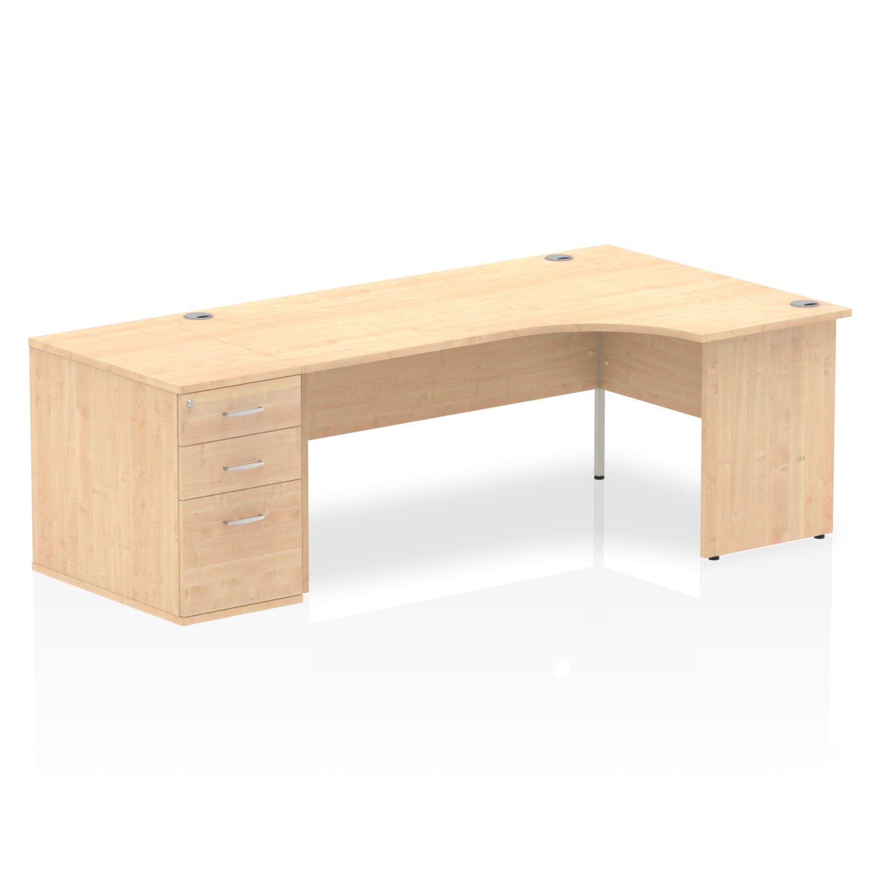 Impulse Panel End Crescent Desk Workstation - 1600/1800mm Width, MFC Material, 3 Lockable Drawers, 5-Year Guarantee, Self-Assembly