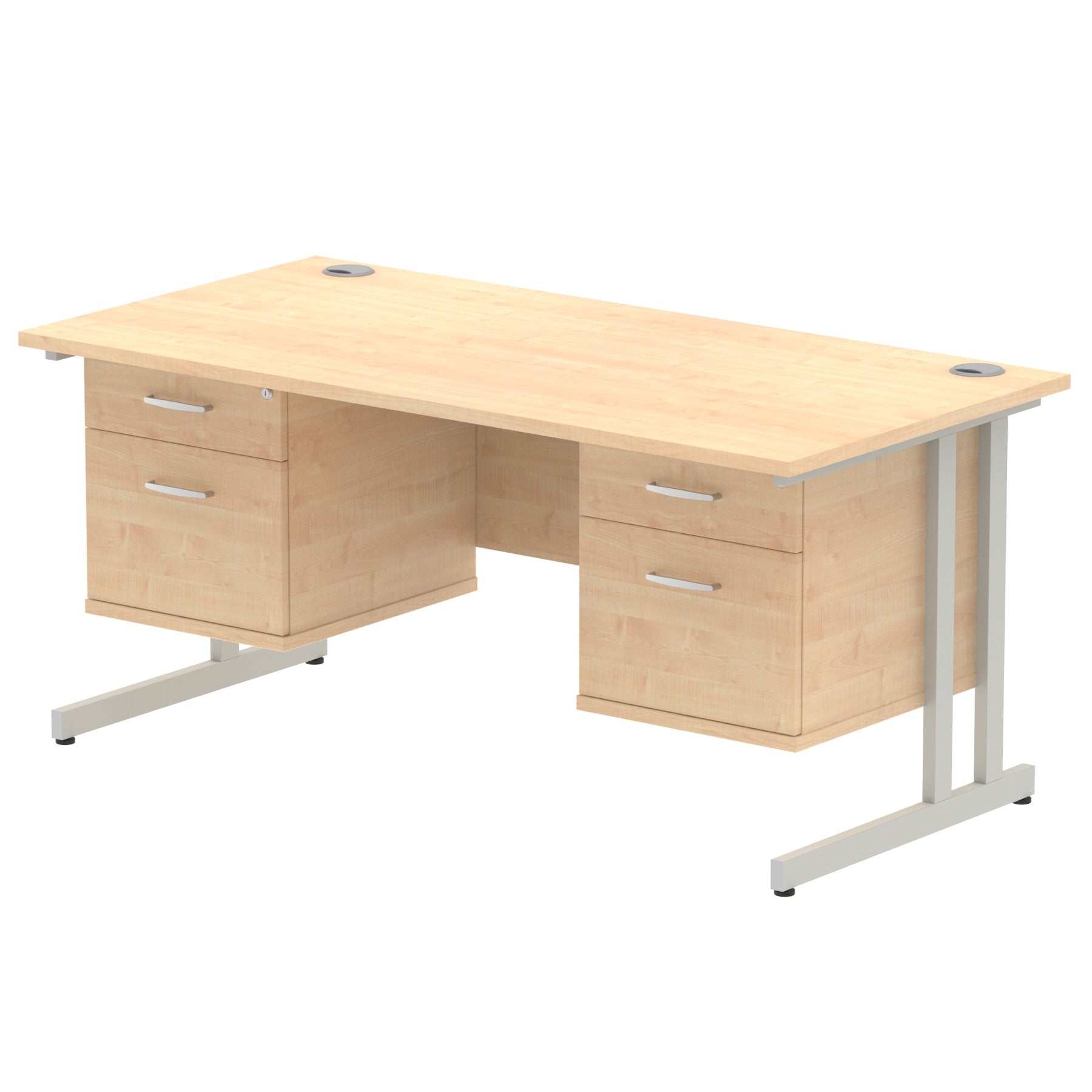 Impulse Cantilever Straight Desk 1200-1800mm Silver Frame, Fixed Pedestal, MFC, 2-3 Lockable Drawers, 5-Year Guarantee, Self-Assembly