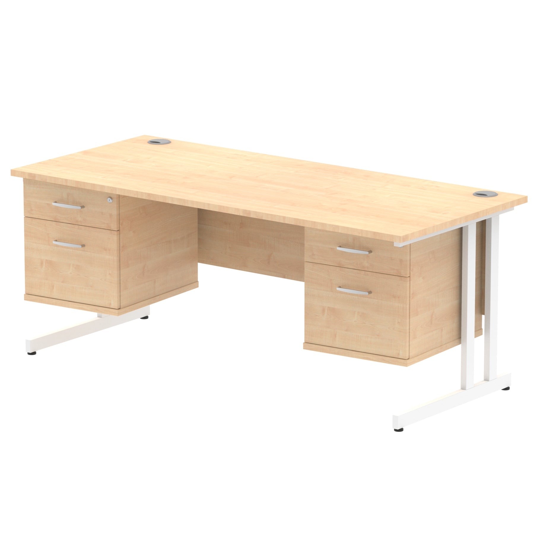 Impulse Cantilever Straight Desk - White Frame, Fixed Pedestal, MFC Material, 1200-1800mm Width, 2-3 Lockable Drawers, 5-Year Guarantee