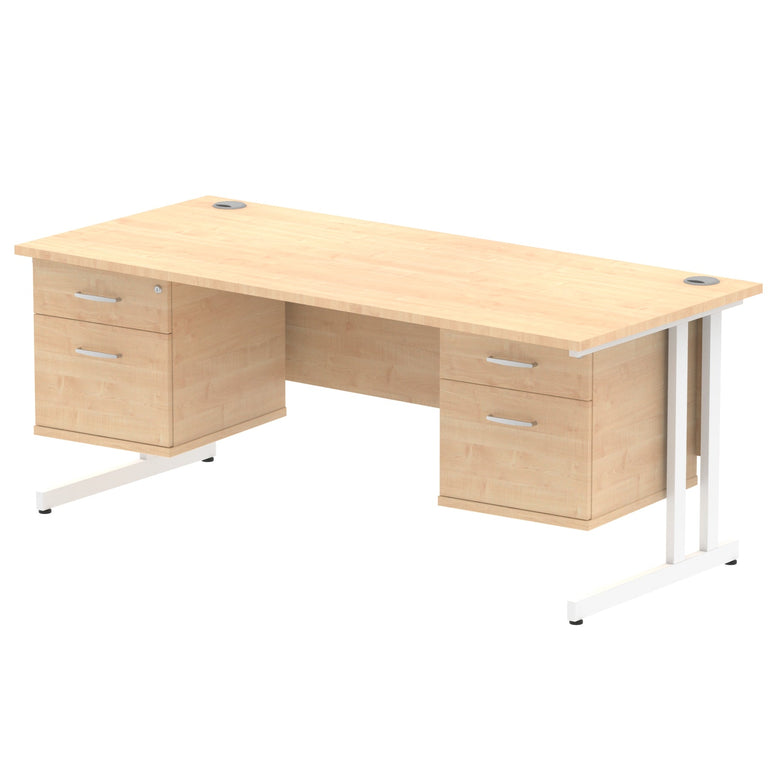 Impulse Cantilever Straight Desk - White Frame, Fixed Pedestal, MFC Material, 1200-1800mm Width, 2-3 Lockable Drawers, 5-Year Guarantee